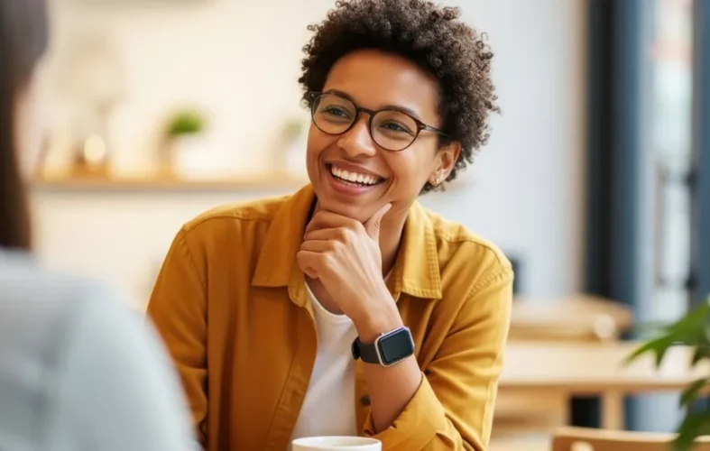 Femme qui pratique l'écoute active