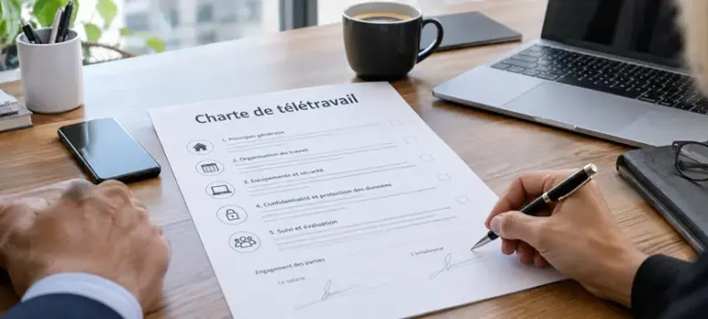 Salarié et employeur signent une charte de télétravail