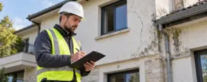 Ouvrier qui contrôle des pathologies du bâtiment