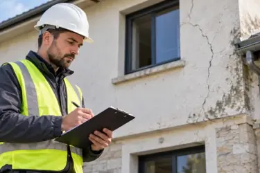 Ouvrier qui contrôle des pathologies du bâtiment