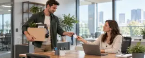 Un salarié remet ses affaires à sa manager avant son départ