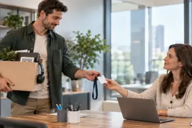 Un salarié remet ses affaires à sa manager avant son départ