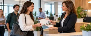 Une salariée reçoit son livret d'accueil