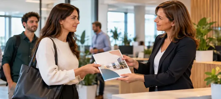 Une salariée reçoit son livret d'accueil